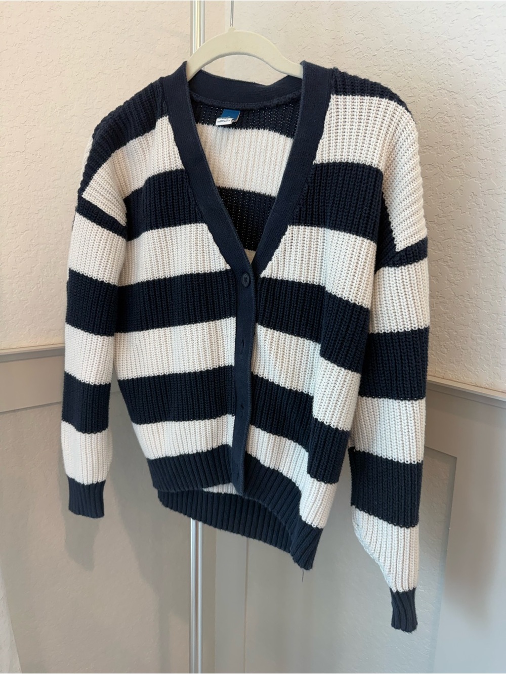 Old Navy Striped V-Neck Button Cardigan Sweater - Navy & White